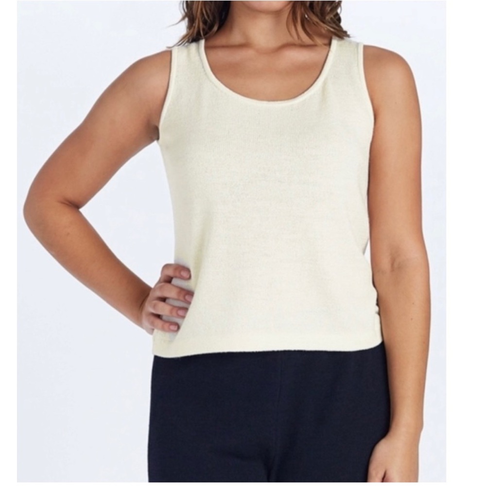St. John Caviar Sleeveless Scoop-Neck Knit Shell Tank Top Blouse Size Large